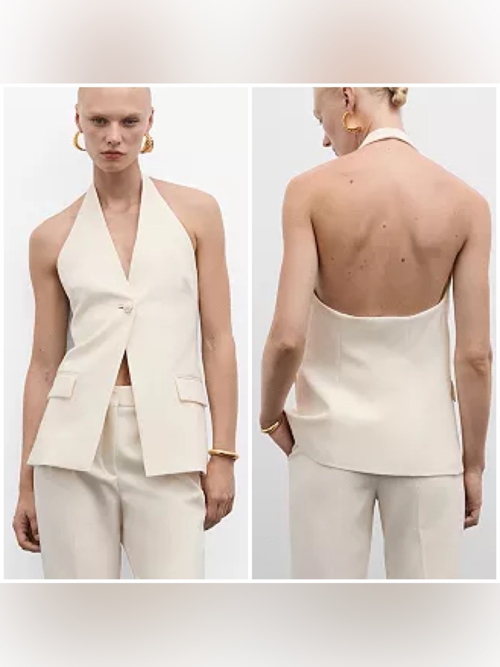 Mango Women's Jewel Button Detail Halter-Neck Gilet (Size L)